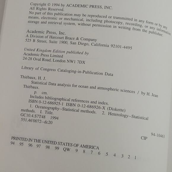 Statistical Data Analysis for Ocean and Atmospheric Sciences H. Jean Thiebaux - Picture 5 of 5